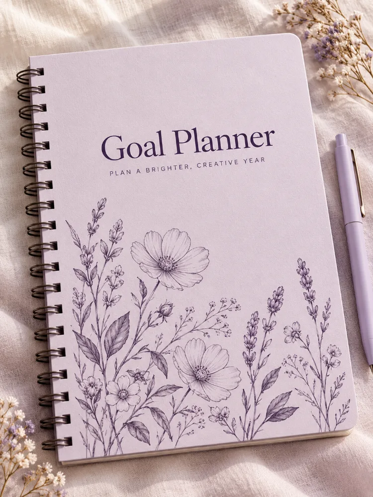 Example lavender creative goal planner with floral line art